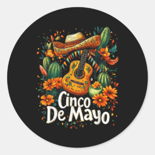 Pegatina Redonda Cinco De Mayo - Funny mexicana Poncho Fiesta Fiest