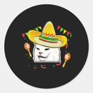 Pegatina Redonda Cinco De Mayo Gato Con Sombrero Amante Mexicano