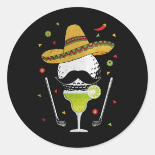 Pegatina Redonda Cinco De Mayo Golfista Con Sombrero Y Margarita