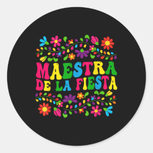 Pegatina Redonda Cinco De Mayo Maestra Española Mexicana Para
