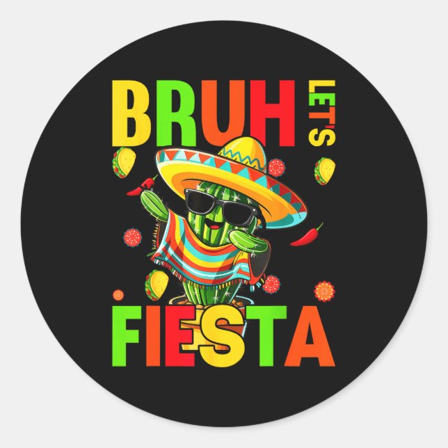 Pegatina Redonda Cinco de mayo mexican cactus funny lets fiestaCinc (Anverso)