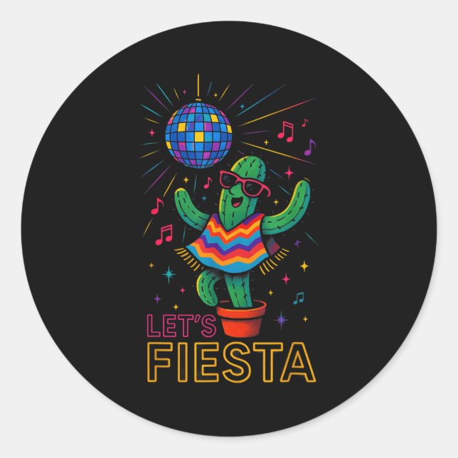 Pegatina Redonda Cinco de mayo mexican cactus party funny letsCinco (Anverso)