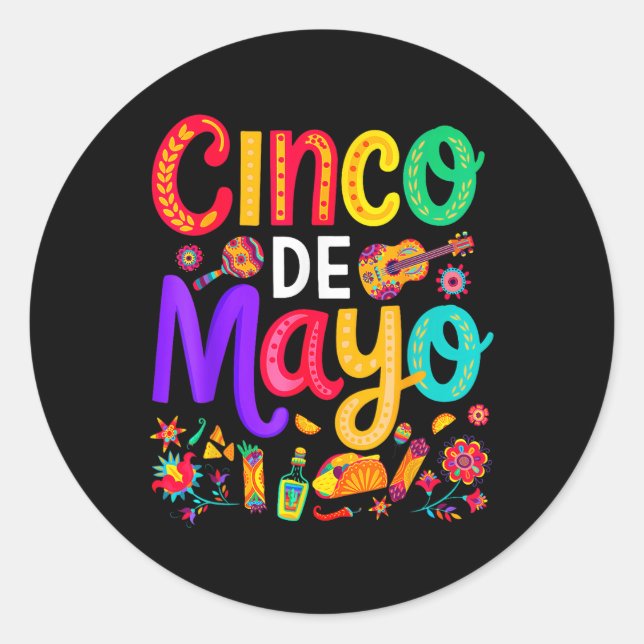 Pegatina Redonda Cinco De Mayo Mexicano Taco Funny 5 De Mayo Lets F (Anverso)
