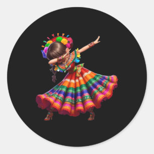 Pegatina Redonda Cinco De Mayo Mujer Mexicana Divertida Dabbing Cin