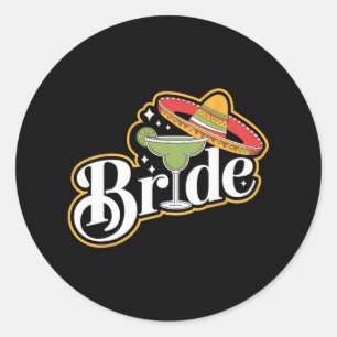 Pegatina Redonda Cinco De Mayo Novia Sombrero Margarita Fiesta Mexi
