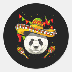 Pegatina Redonda Cinco de Mayo Panda Sombrero Panda