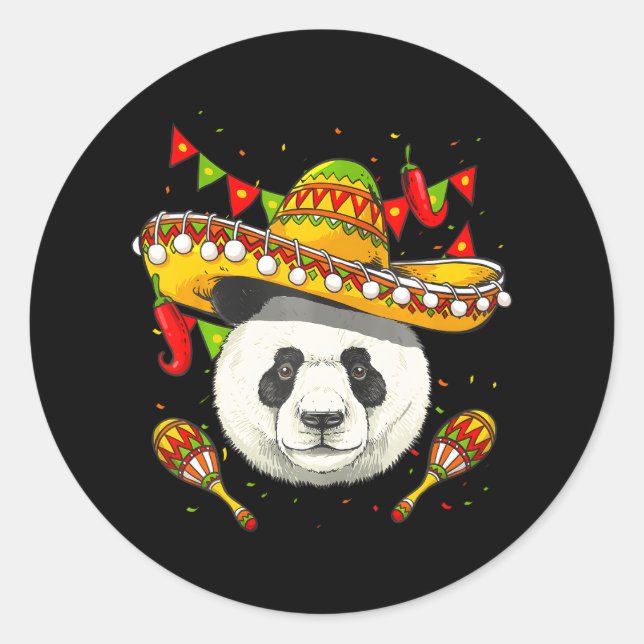 Pegatina Redonda Cinco de Mayo Panda Sombrero Panda (Anverso)