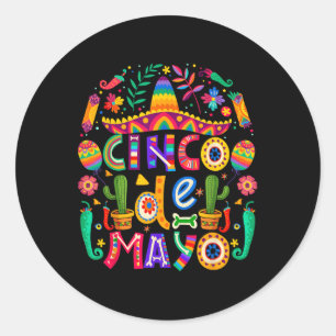 Pegatina Redonda Cinco De Mayo Para La Fiesta 5 De Mayo Mexicano