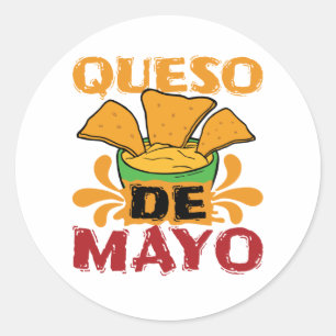 Pegatina Redonda Cinco de Mayo Queso Divertido Castigo