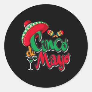 Pegatina Redonda Cinco De Mayo Sombrero Hombres Taco Mexicano