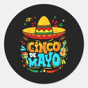 Pegatina Redonda Cinco De Mayo Sombrero Mexicano Fiesta Chile Pimie