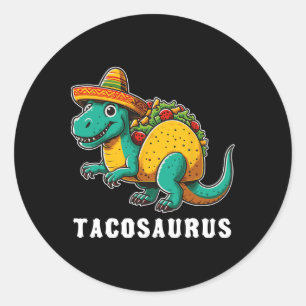 Pegatina Redonda Cinco De Mayo Taco Tacosaurus Dinosaurio T-rex 5 D