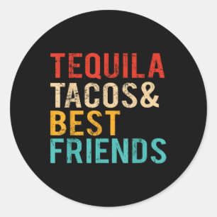 Pegatina Redonda Cinco De Mayo Tequila Tacos Mejor Amigos Bebiendo