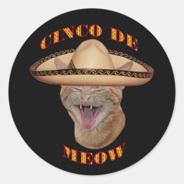 Pegatina Redonda Cinco De Meow Cat Cinco De Mayo México