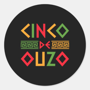 Pegatina Redonda Cinco De Ouzo Retro Divertido Griego Pascua Cinco 