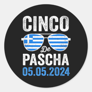 Pegatina Redonda Cinco De Pascha Cin De Pascua Griega Con Bandera G