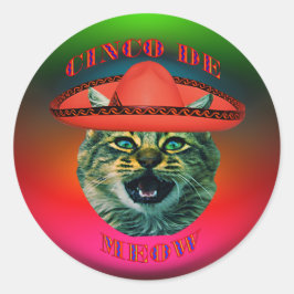 Pegatina Redonda Cinco Gris de miau como cinco de mayo en México