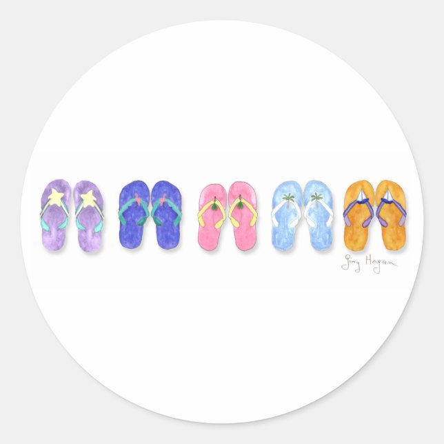 Pegatina Redonda Cinco pares de Pegatinas Flip-Flops (Anverso)