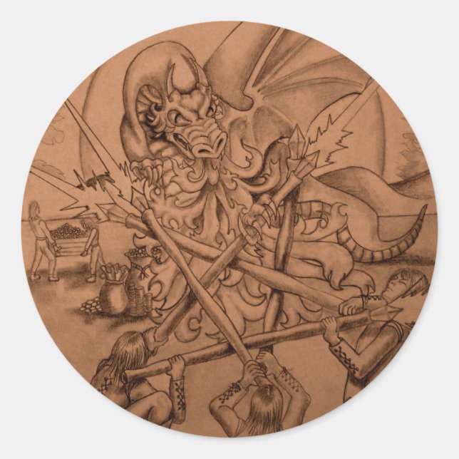 Pegatina Redonda Cinco varas (Anverso)