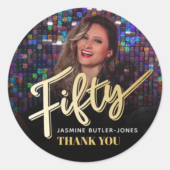 Pegatina Redonda Cincuenta y cincuenta años de fiesta de cumpleaños (Anverso)