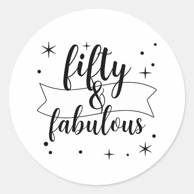 Pegatina Redonda Cincuenta y Fabuloso Blanco y Negro (Anverso)