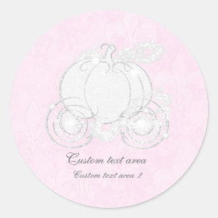 Pegatina Redonda Cinderella Favor de Carruaje de Princesa Rosa y Pl
