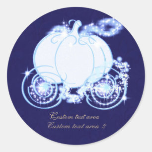 Pegatina Redonda Cinderella Princesa Carruaje Azul Elegante Pegatin