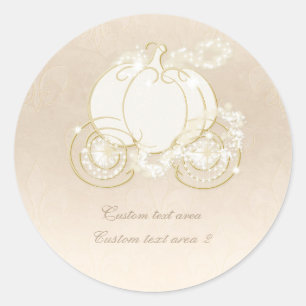 Pegatina Redonda Cinderella Princesa Carruaje Dorado Sticker Elegan