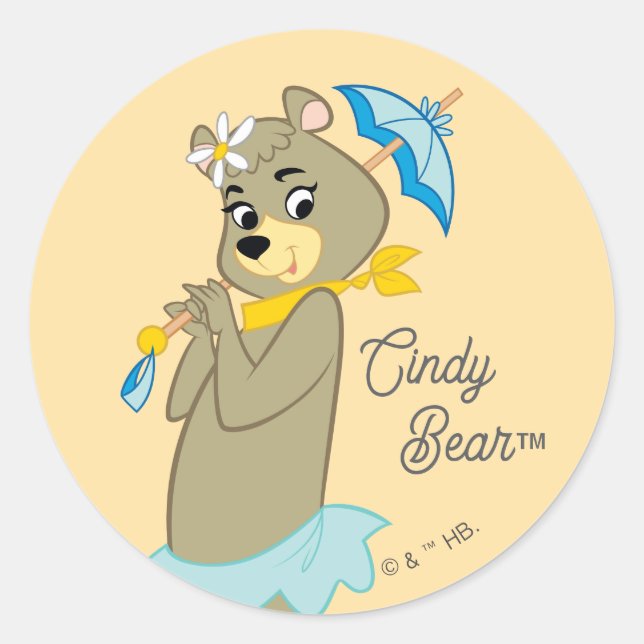 Pegatina Redonda Cindy Bear Holding Parasol (Anverso)