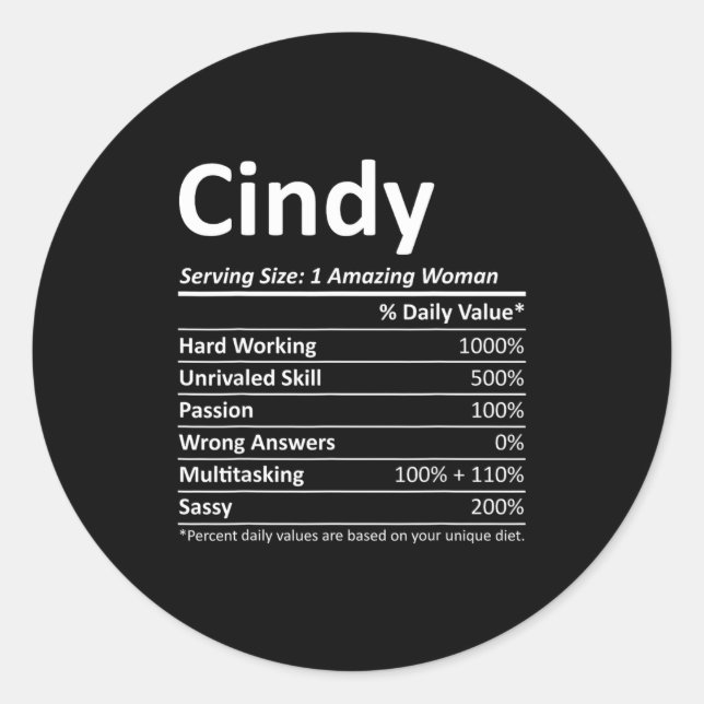 Pegatina Redonda Cindy Nutrition D Name Funny Christmas  (Anverso)