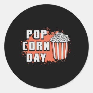 Pegatina Redonda Cine Cine Cine Popcorn Day Snack Pop Film Gift Ide