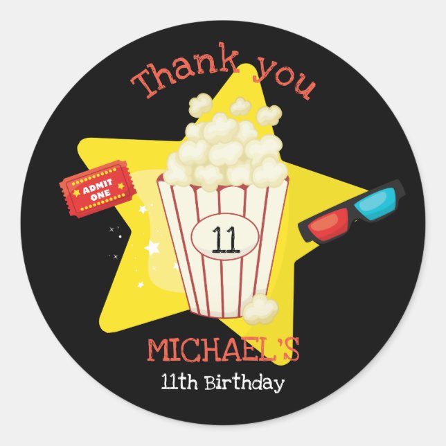 Pegatina Redonda Cine Cutícula Noche fiesta de cumpleaños Popcorn l (Anverso)