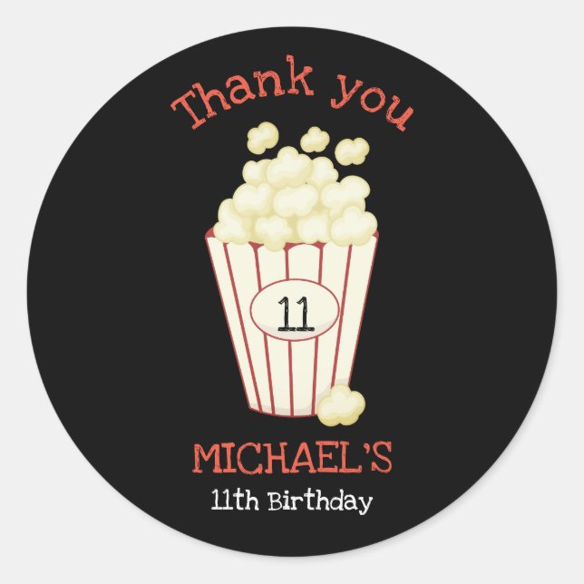 Pegatina Redonda Cine Cutícula Noche fiesta de cumpleaños Popcorn S (Anverso)