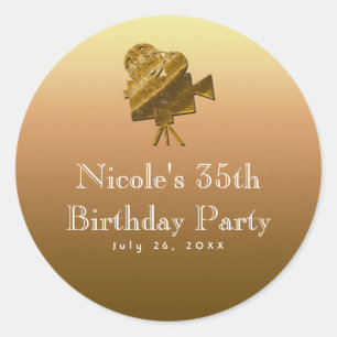 Pegatina Redonda Cine de Oro y Estrellas Favorito de la Fiesta de H