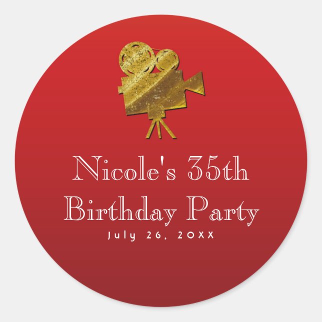 Pegatina Redonda Cine rojo y estrellas de oro favorecen a partido d (Anverso)