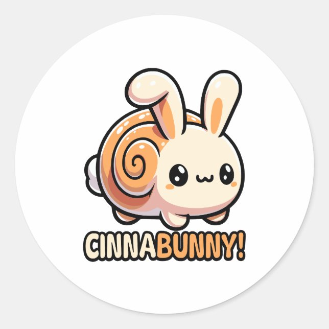 Pegatina Redonda ¡Cinnabunny! Cute Cinnamon Roll Bunny Pun (Anverso)