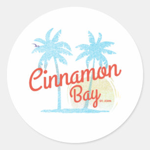 Pegatina Redonda Cinnamon Bay USVI Ropa de Playa Vintage