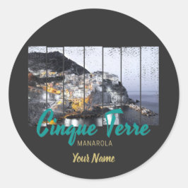 Pegatina Redonda Cinque Terre Manarola Riomaggiore cosecha italiana