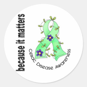 Pegatina Redonda Cinta 3 de la flor de la enfermedad celiaca