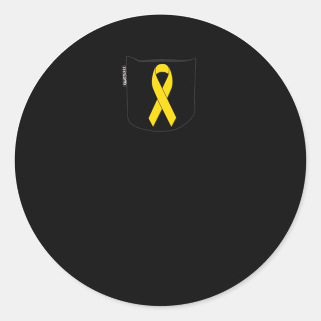 Pegatina Redonda Cinta amarilla para la concienciación sobre el cán (Anverso)