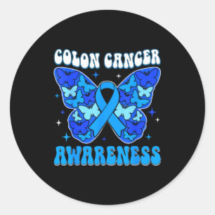 Pegatina Redonda Cinta azul de concienciación sobre el cáncer de co