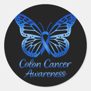 Pegatina Redonda Cinta azul de concienciación sobre el cáncer de co