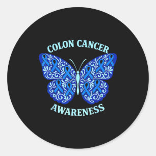 Pegatina Redonda Cinta azul de concienciación sobre el cáncer de co