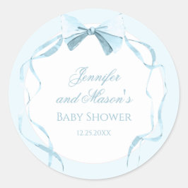 Pegatina Redonda Cinta azul de la proa clásica preppy baby boy duch