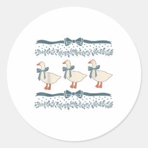 Pegatina Redonda Cinta azul de los años 1980 de ganso con corazón