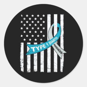 Pegatina Redonda Cinta azul gris Bandera estadounidense Tipo 1 Diab