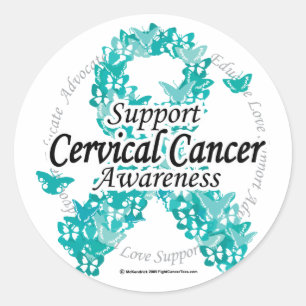Pegatina Redonda Cinta cervical de cáncer de mariposas