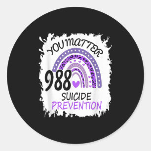 Pegatina Redonda Cinta colorida de prevención del suicidio de Rainb
