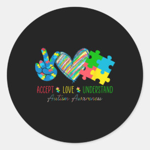 Pegatina Redonda Cinta de Amor por la Paz Conciencia del Autismo Ac