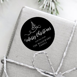 Pegatina Redonda Cinta de árbol de Navidad con cinta de plata Scrip